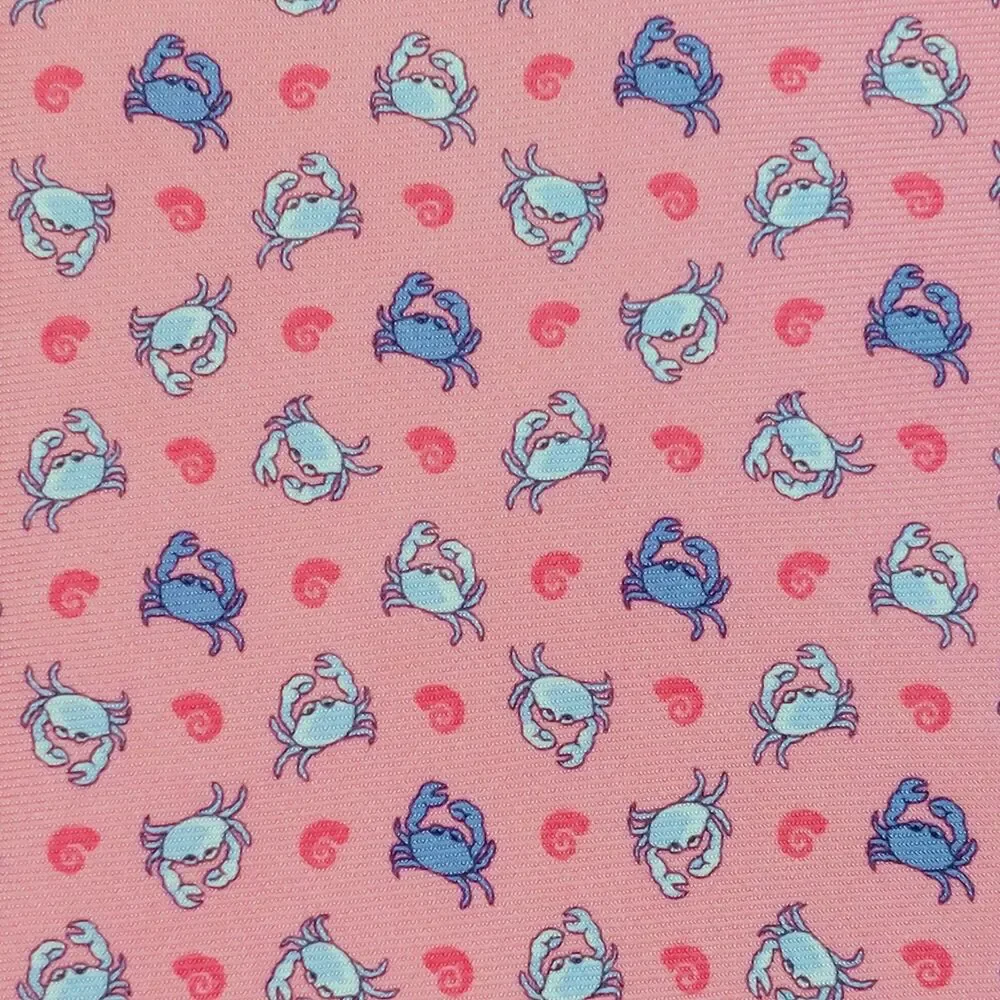 BROOKS BROTHERS Country Club Blue Crabs100% Silk Tie USA Made Pink Designer
